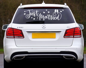 Just Married Decal | Wedding Vehicle Sticker | Car Decal | Heart Bird