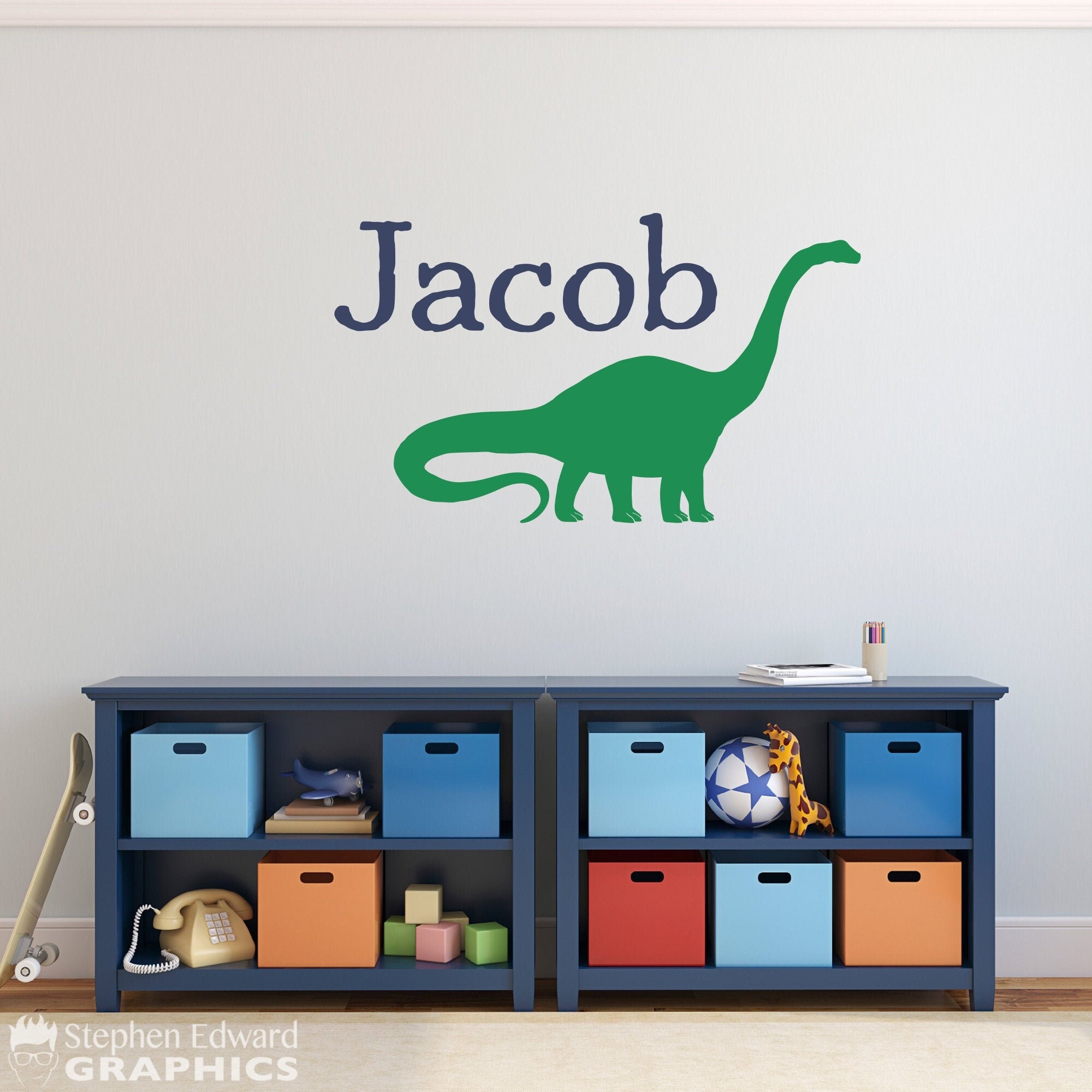 Personalisiert Dino Wandaufkleber Mit Namen – T-Rex & Apatosaurus Design, Selbstklebend Fürs Kinderzimmer