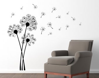 Löwenzahn-Wandtattoo-Set | Im Wind wehende Pusteblumen | Blumen-Wand-Dekor