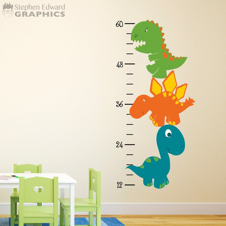 Cartoon Dinosaur Growth Chart Decal Decor Boy Bedroom Wall Art Sticker