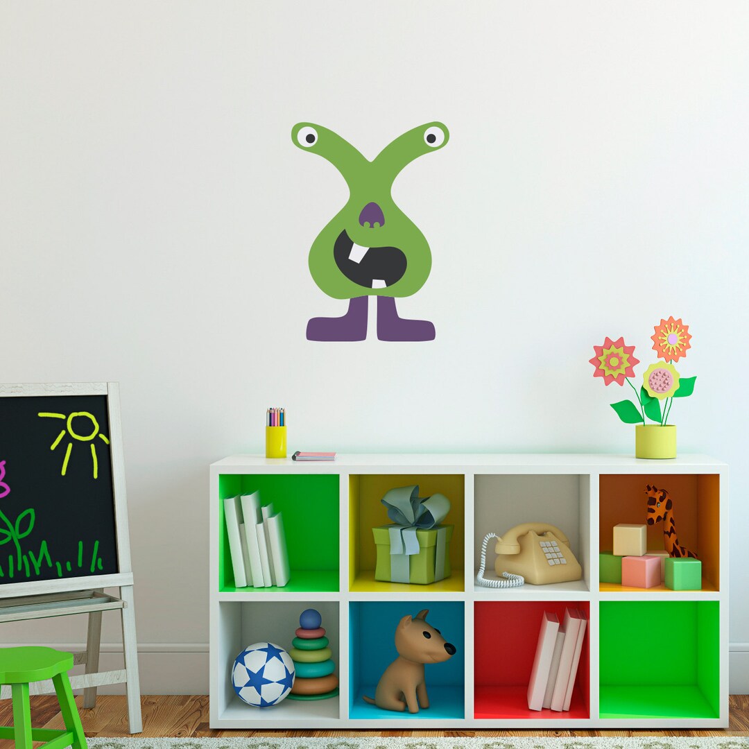 Monster Wall Decal Green Monster Wall Sticker Children Etsy