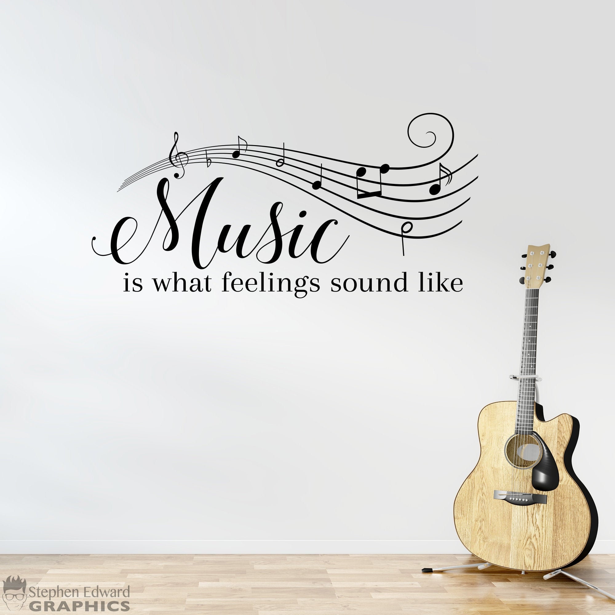 MUSIC IS WHAT FEELINGS SOUND LIKE VINYL WALL DECAL QUOTE LETTERING STICKER 36" 