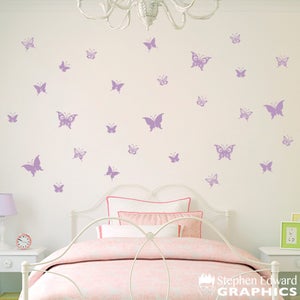 Butterfly Decal | Set of 28 Butterflies Wall Decals | Girl Bedroom Decor