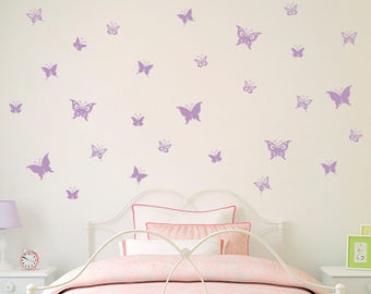 Butterfly Decal | Set of 28 Butterflies Wall Decals | Girl Bedroom Decor