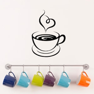 Coffee Cup Decal | I Love Coffee Wall Art | Heart Steam