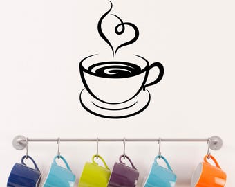 Coffee Cup Decal | I Love Coffee Wall Art | Heart Steam