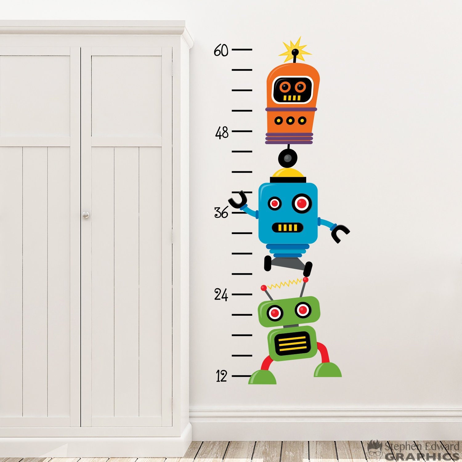 Offer verslag doen van Aan boord Robot Growth Chart Decal Colorful Robot Decor Kids Bedroom - Etsy