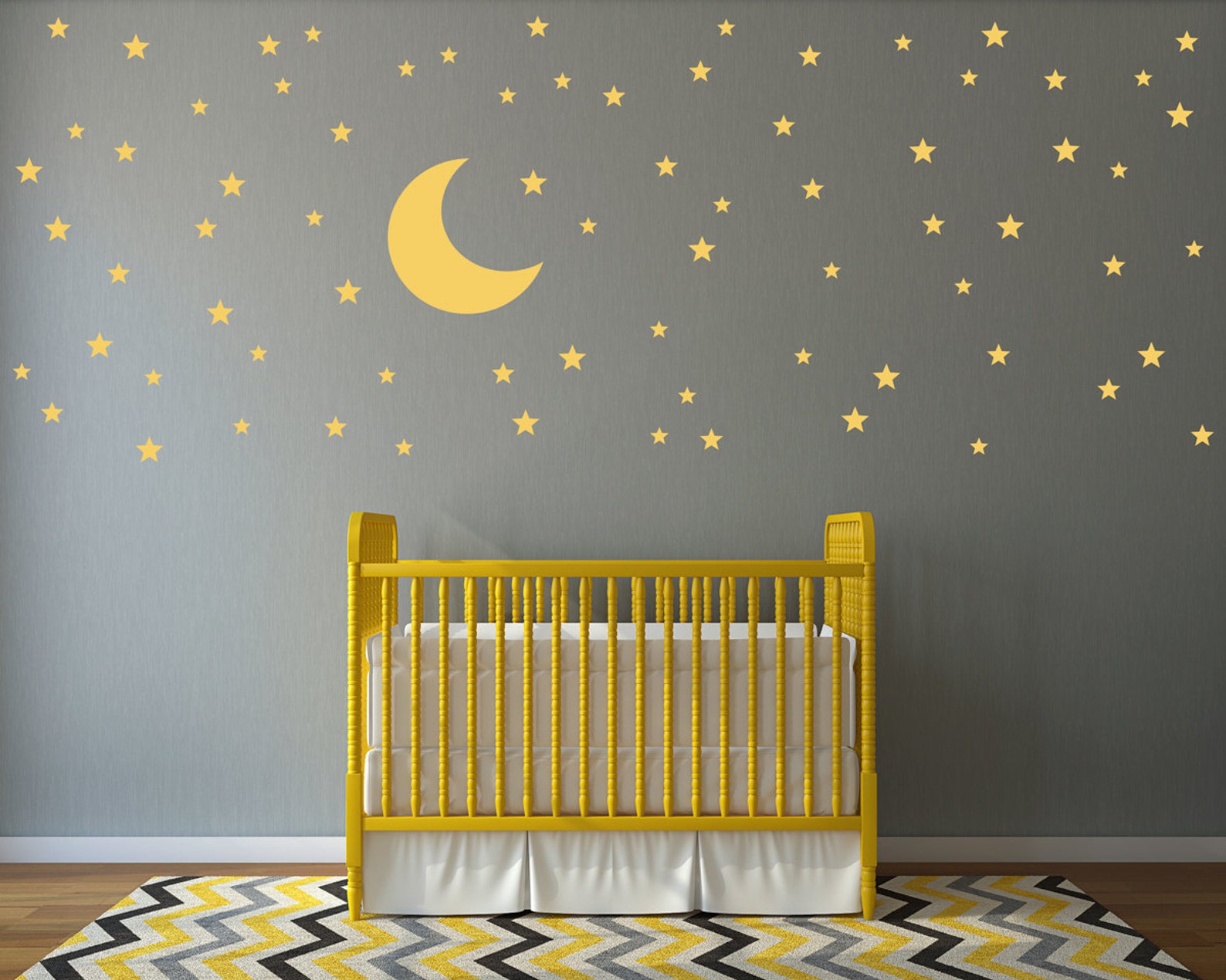Moon and Stars Wall Decal Set 74 Star Decals Moon Wall Etsy