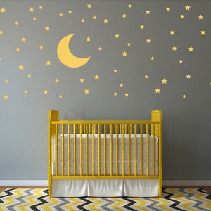 Moon and Stars Wall Decal Set | 74 Star Decals | Nursery or Kids Bedroom Decor
