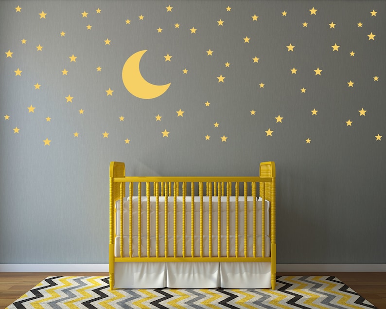 Moon and Stars Wall Decal Set 74 Star Decals Moon Wall Etsy