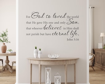 Calcomanía de Juan 3:16 / Calcomanía cristiana / Decoración de vinilo con versículo bíblico / Dios amó tanto / Vida eterna