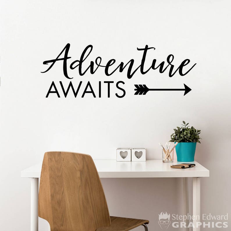 Adventure Awaits Wall Decal Adventure Quote Vinyl Arrow Decal image 1