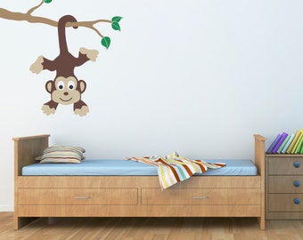 Monkey Wall Decal - Monkey on a Branch Vinyl Wall Art - Children Wall Decals