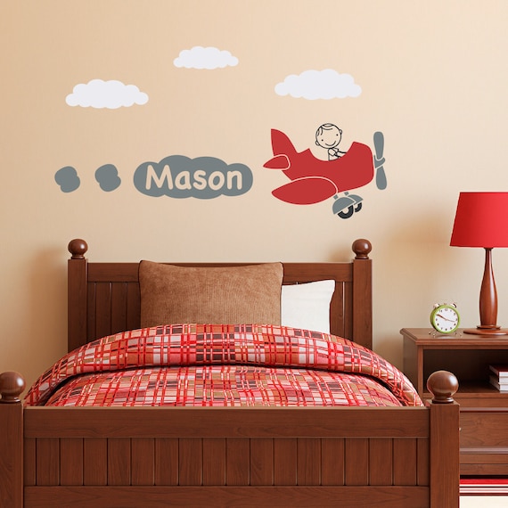 Plane Wall Decal With Boys Name Personalized Airplane Decal Etsy
