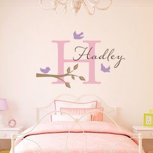 Initial & Name Decal With Birds and Branch Bird Wall Decal - Etsy