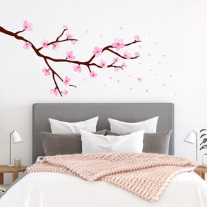 Cherry Blossom Branch Wall Decal | Japanese Sakura Vinyl Sticker | Romantic Bedroom or Living Room Decor