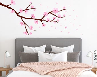Cherry Blossom Branch Wall Decal: Japanese Sakura Vinyl Sticker