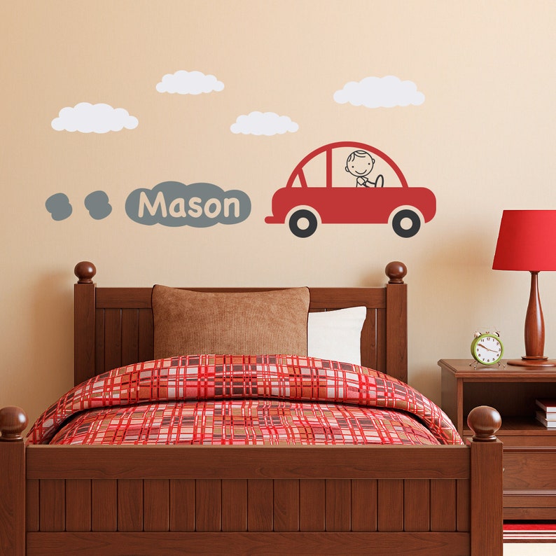 Boy Bedroom Wall Sticker Vinyl Wall Decal Personalized Car Decal with Boys Name Children Wall Decals