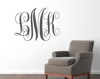 Monogram Wall Decal - Personalized Initials Decal - Monogram Wall Art - Large