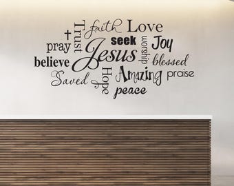 Muursticker Jezus woordwolk | Vinylsticker christelijk geloof | Decoratie voor kerk en aanbidding