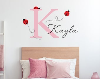 Ladybug Wall Decal with Initial & Name | Personalized Vinyl Sticker for Nursery or Kids Bedroom