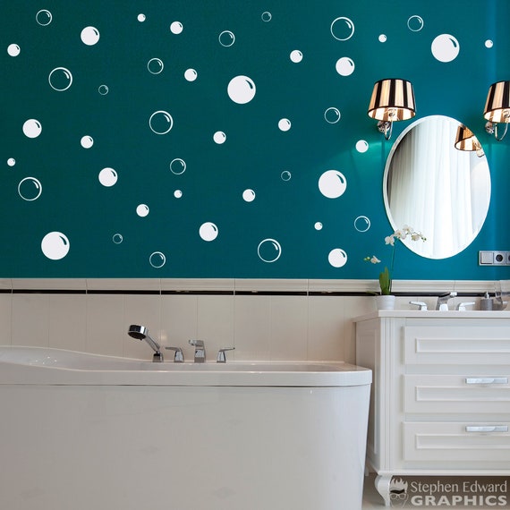 bubbles decal set bubble bathroom wall art bathroom decor | etsy