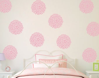 Flower Wall Decals (Set of 10) - Chrysanthemum Flowers - Flower Decor for Girls Bedroom