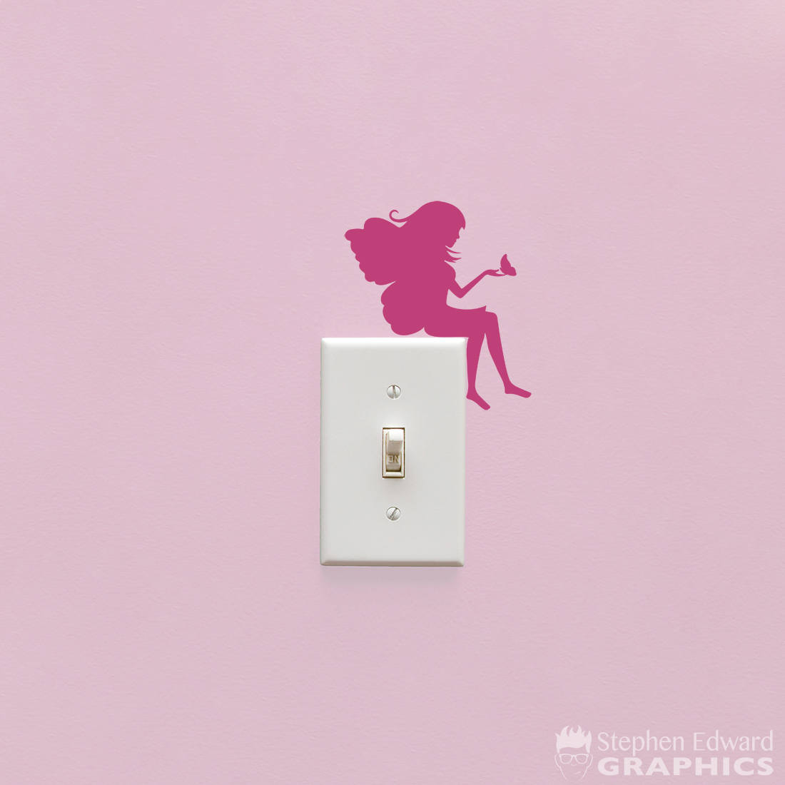 Pink Fairy Princess Butterfly Light Switch Sticker vinyl cover skin Single 