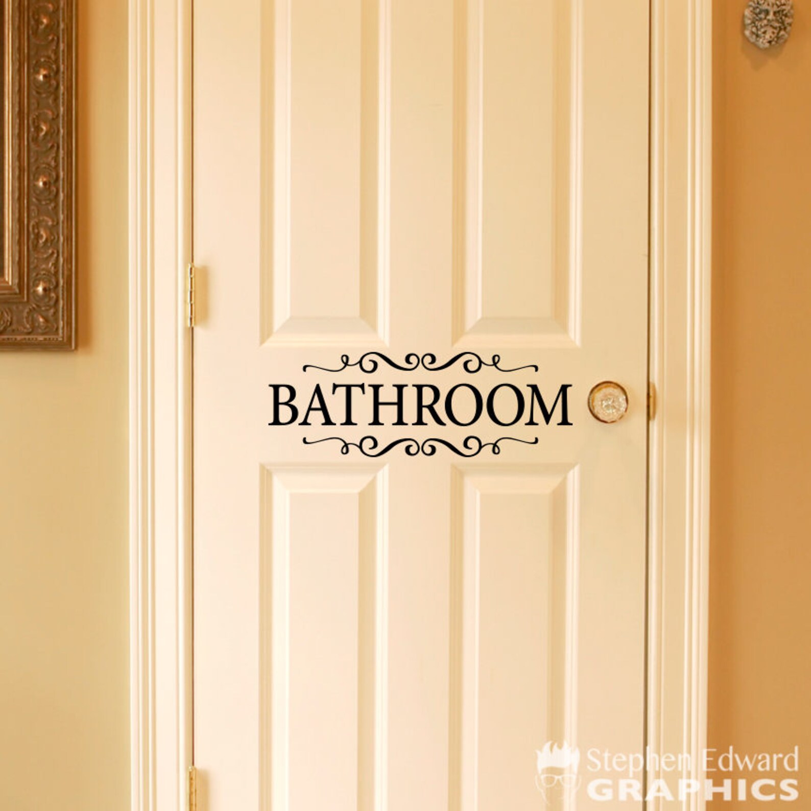 Bathroom Decal Door Sticker Bathroom Vinyl With Scrolls Etsy