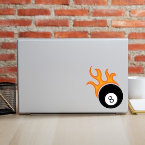 8 Ball Laptop Decal | Flame Vinyl | Billiards Decal | Flaming Eight Ball