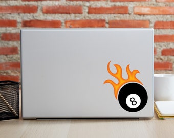 8 Ball Laptop Decal | Flame Vinyl | Billiards Decal | Flaming Eight Ball