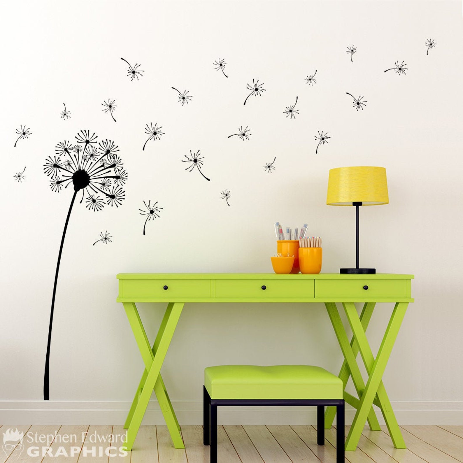 Dandelion Wall Decal Single Dandelion With Seedlings Blowing Etsy