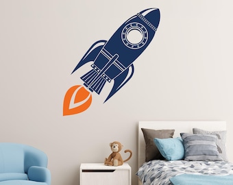Rocket Wall Decal with Flame: Two-Color Nursery Decor