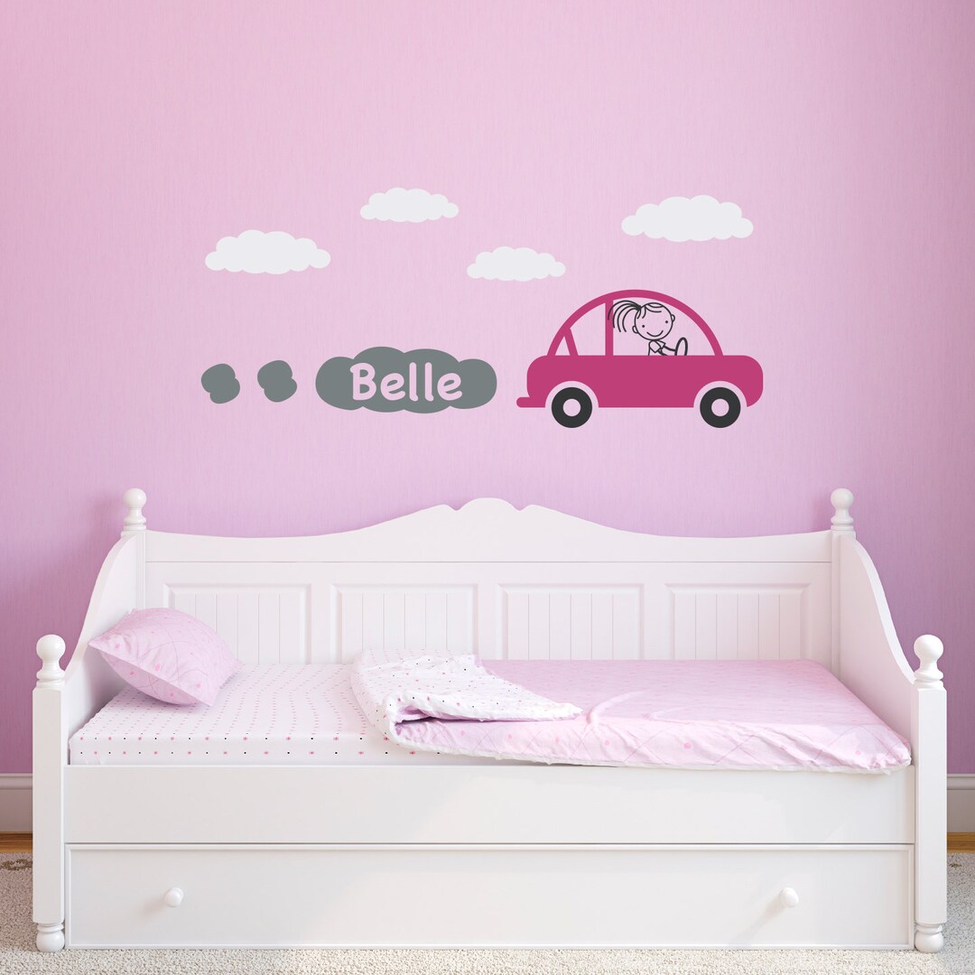 Car Wall Decal With Custom Girls Name Girl Bedroom Wall Sticker