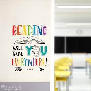 Lesen bringt Sie überall hin Wandtattoo | Klassenzimmer Vinyl | Bibliothek Wand Kunst Dekor