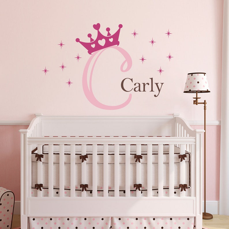 Princess Crown Decal Personalized Decor Girl Name and Initial Princess Wall Art Large image 1