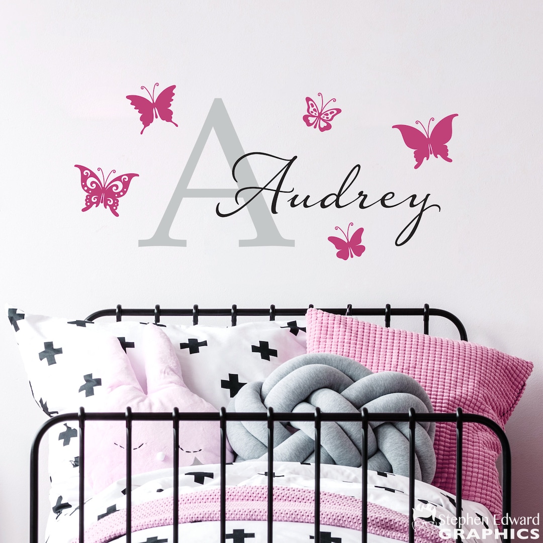 Personalized Name Decal Set With Butterflies | Girl Bedroom Decor ...