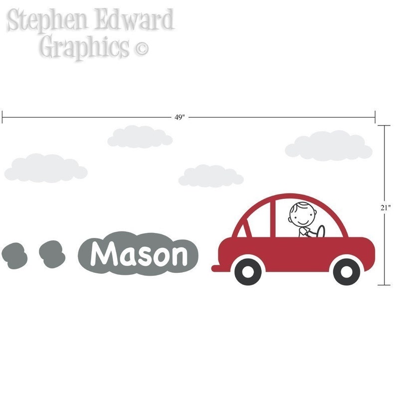 Boy Bedroom Wall Sticker Vinyl Wall Decal Personalized Car Decal with Boys Name Children Wall Decals