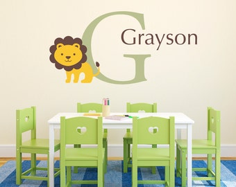 Lion Decal with Name & Initial - Custom Children Wall Decal - Lion Decal - Large