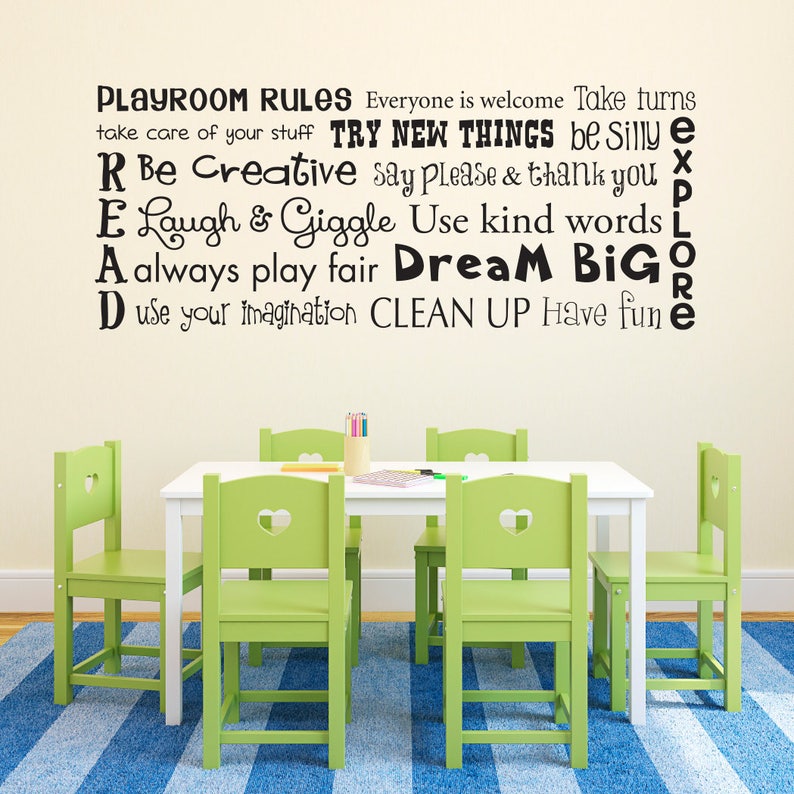Play Room Rules Wall Decal Playroom Rules Quote Children Wall Decal Art Horizontal image 1