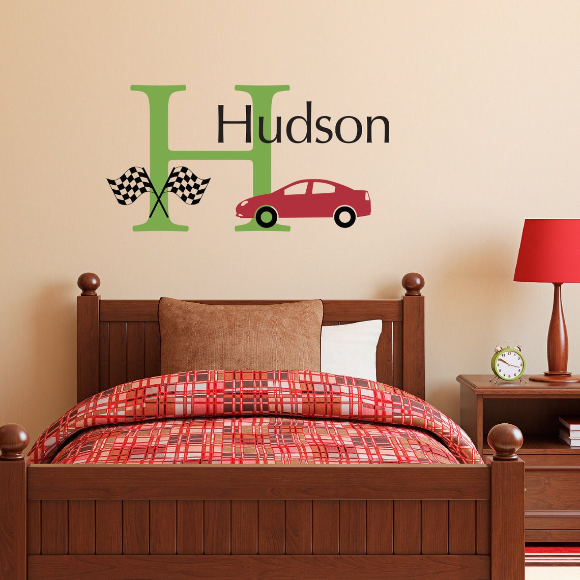 Personalized Race Car Wall Decal Set Boys Name and Initial Etsy