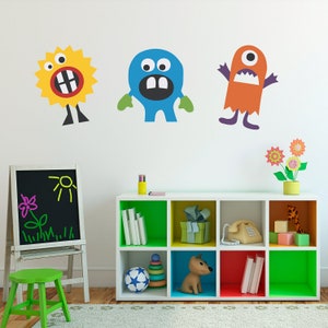 Monster Decal Vinyl Wall Art - Set of 3 - Children Wall Decals - Group 1