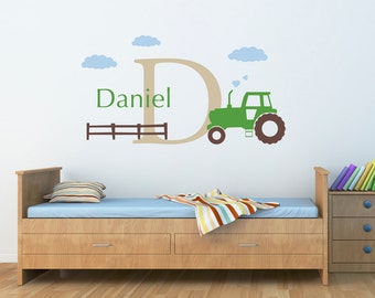 Tractor Wall Decal Set - Boys Name and Initial Decal - Personalized Boy Decal - Large