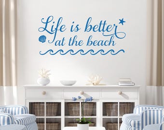 Vinyl muursticker strandhuis: nautisch citaat kust