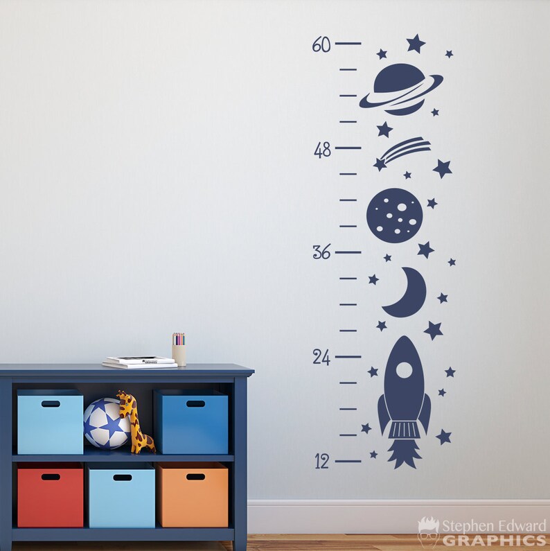 Rocket Growth Chart Decal Outer Space Decor Wall Art Decals For Kids
