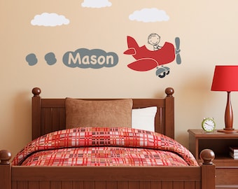 Airplane Wall Decal with Personalized Boys Name - Plane Wall Sticker - Boy Bedroom Decor - Children Wall Decals