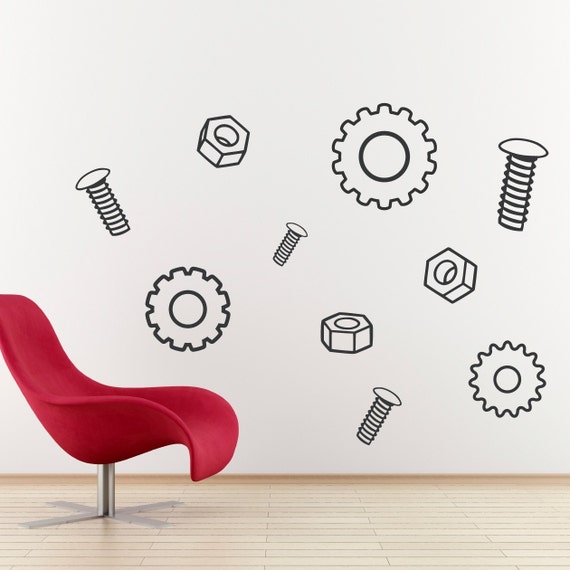 Nuts Bolts Gears Decal Vinyl Wall Art Boys Room Ireland - Gear Wall Art Stickers Nuts Bolts Gears Decal Vinyl Wall Art Boys Room Ireland - Gear Wall Art Stickers