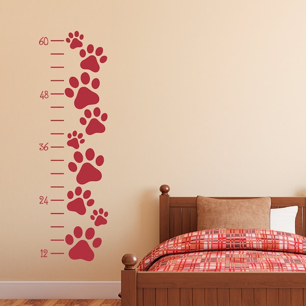 Paw Print Growth Chart Wall Decal | Growth Chart Dog Pawprint | Cat Paw Prints Wall Vinyl