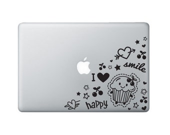 Doodles Laptop Decal | Cupcake Macbook Sticker | Heart Laptop Vinyl