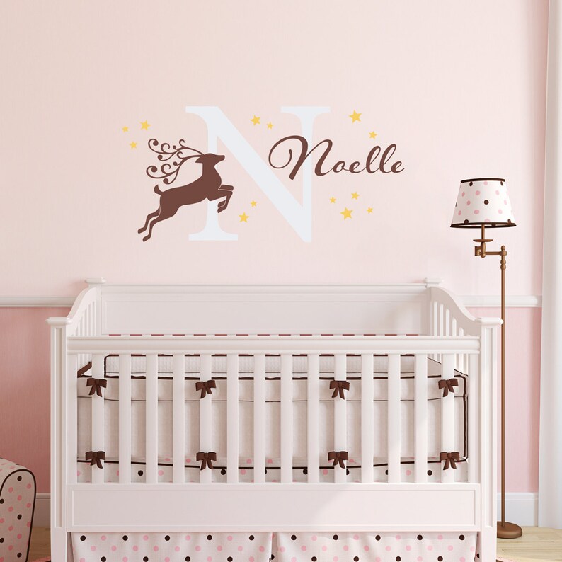 Large Reindeer Decal Set with Name /& Initial Stars Decal Reindeer Personalized Girl Wall Decal
